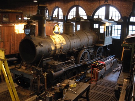 The first cool locomotive inside the roundhouse