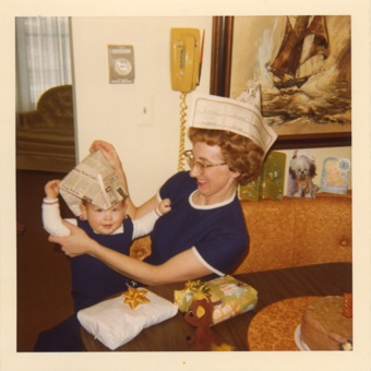 1974? Paper hats with Mom