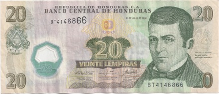 20 Lempira, money from Roatan 2014
