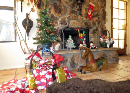 Presents by the fireplace