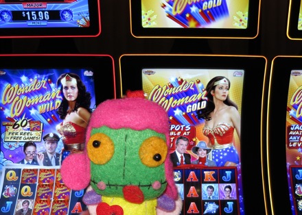 Zombie Girl enjoys some time at the slots