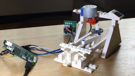 My first attempt used a stepper motor and Legos. You can see the whole rig torque as the arm goes around.
