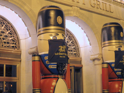 Nutcrackers masked and socially distanced outside the Old Ebbitt Grill