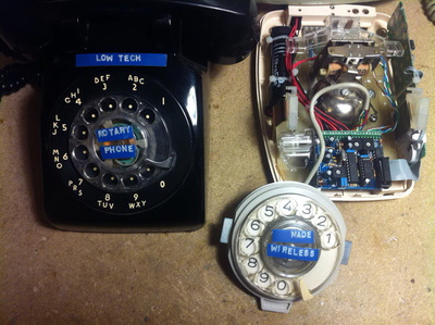 I found some instructions online for converting an old phone into a wireless by taking apart a wireless handset and tying it into the mechanical parts of the vintage phone.