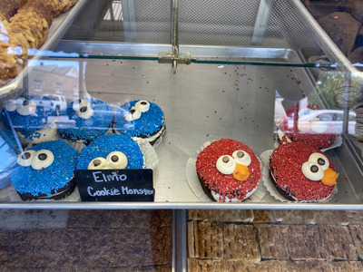 Cookie Monster and Elmo cookies from our favorite Italian bakery