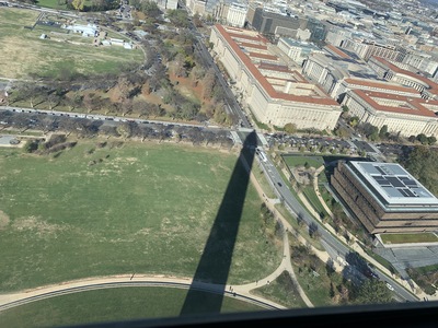 Shadow of the Washington Monument, like a big sundial, telling us it is 1:30pm.