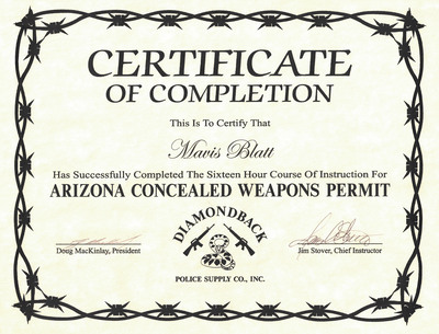 1995 Mavis Concealed Weapons Permit Gun Certificate