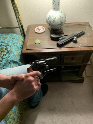 Bill will take care of the gun from the safe in the night stand
