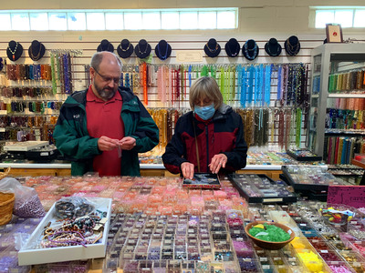 Bill and Karen checking out the inventory at Bead Holiday