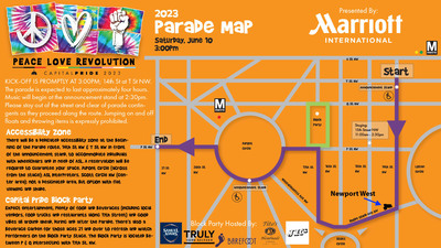 This map shows the parade route will go right past our building.