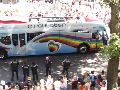 A DC city bus decorated Pride